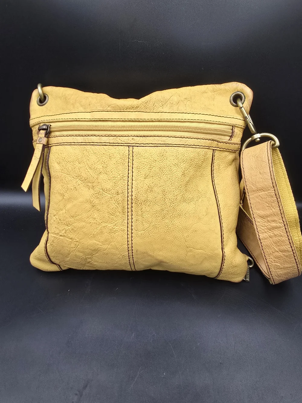 Fossil Mustard Yellow Leather Crossbody Bag with Front Flap